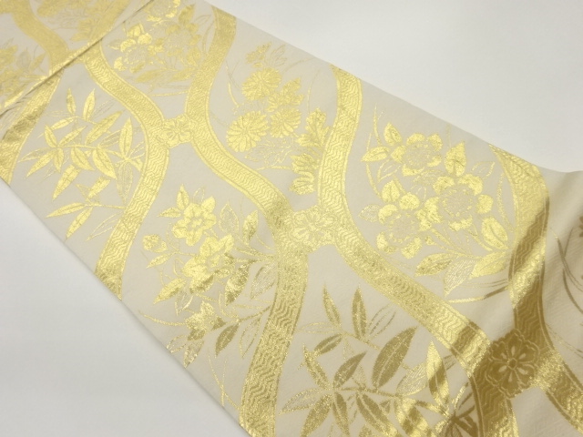 立涌に草花模様織出し袋帯